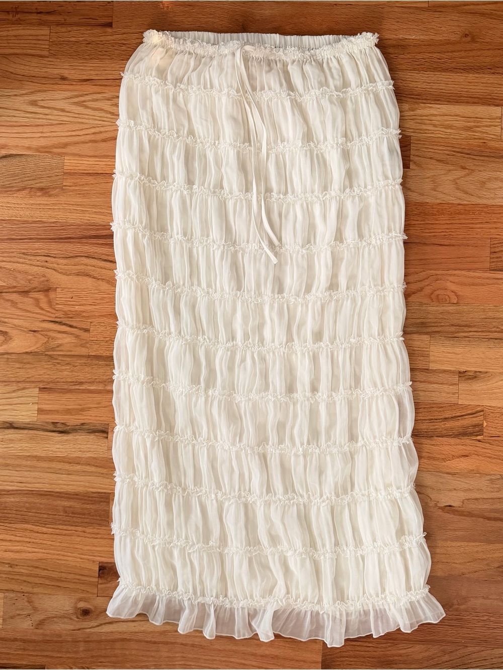 Smocked Ruffle Maxi Skirt in Cream